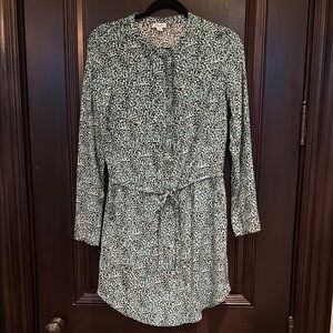 Splendid Long-Sleeve Shirt Dress, Blue & Black Print, Size S